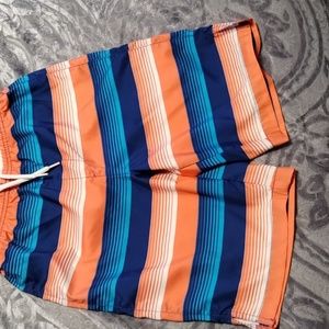 Boys Children's Place Swim Trunks-Orange/Blue/Teal Striped (Sz 10/12) -Like New